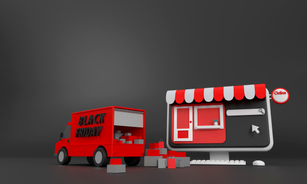 黑色星期五概念，网上购物和电脑应用送货服务，卡车运输高速送货，图片下载