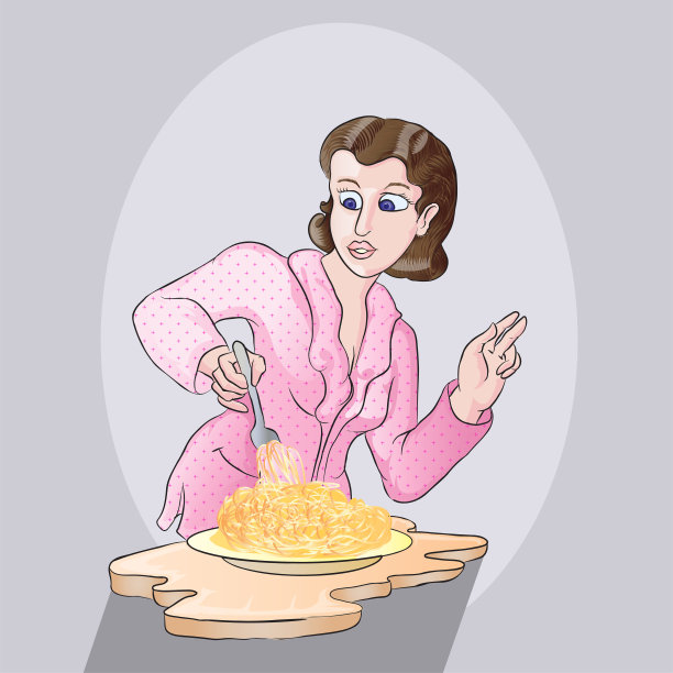 美女拿着叉子试着吃面条图片下载
