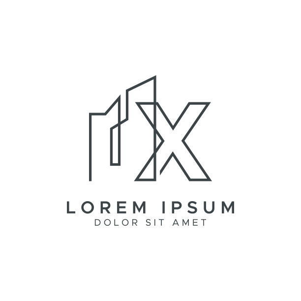 首字母X字母和建筑矢量图库设计模板。图片下载