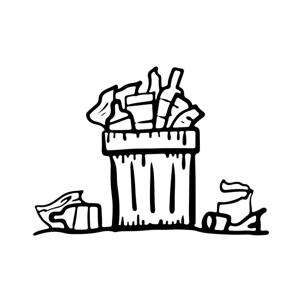 垃圾桶图标。垃圾。槽。黑色轮廓线素描。侧视图。矢量简单的平面图形手绘插图。在白色背景上孤立的物体。隔离。图片下载