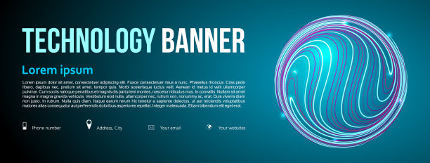 技术旗帜与线球，球和蓝色梯度背景光。未来的大数据概念图片下载
