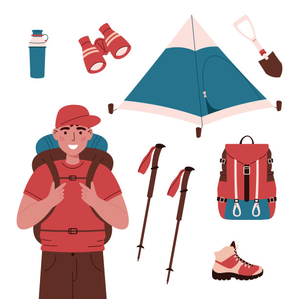 徒步旅行和露营装备图片下载