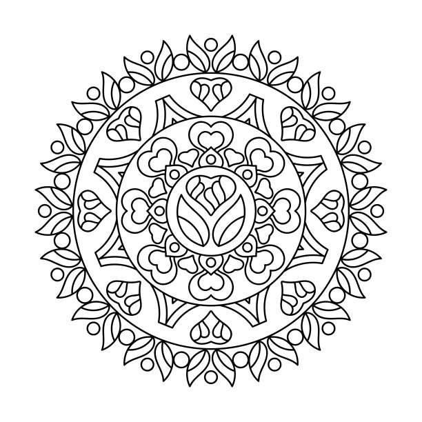 简单的曼荼罗，心。彩色书页面。情人节图片下载