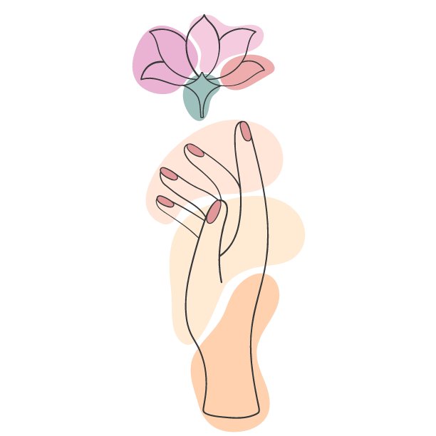 标志概念女性手绘和粉色花朵元素图片下载