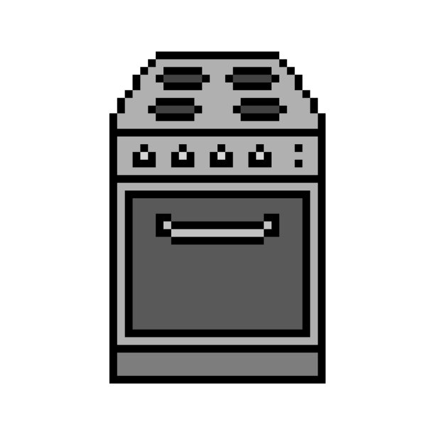2d 8位像素艺术电炉与烤箱图标隔离在白色背景。家用厨具标志。复古的80、90年代电脑，视频游戏，老虎机图形。厨房的对象。图片下载