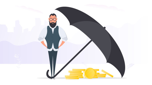 商人资本。大伞可以让钱远离风险和危险。节约资本和投资的办公理念。向量。图片下载