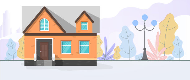 公园里的两层大房子。夏日小屋，阁楼，周末之家。向量。图片下载