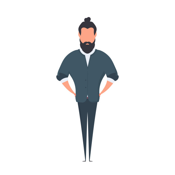 卡通风格的大胡子商人。那人把手放在腰带上。孤立。向量。图片下载
