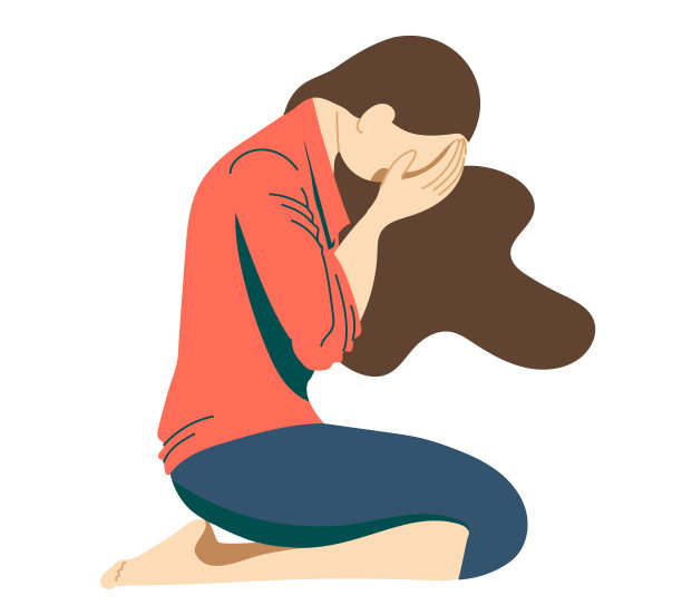 年轻的女孩，一个患有心理疾病的青少年，抑郁，焦虑，坐在地板上，她的手蒙着脸，低着头图片下载