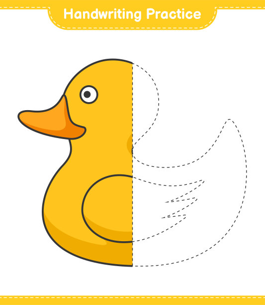 书法练习。画橡皮鸭的线条。教育儿童游戏，可打印的工作表，矢量插图图片下载