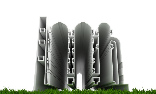 3d绿草和抽象的工厂图标图片下载