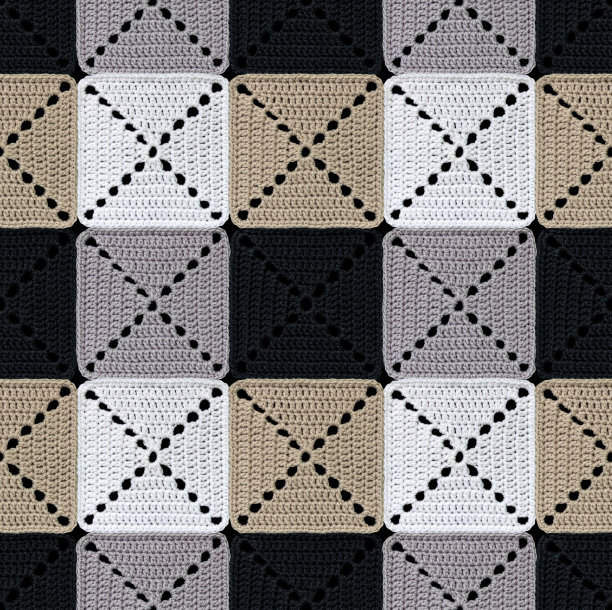拼接风格的针织格纹无缝纹理。几何元素是由多色腈纶纱钩针编织而成。图片下载