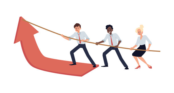 团队合作拔红箭提高利润卡通矢量概念。图片下载