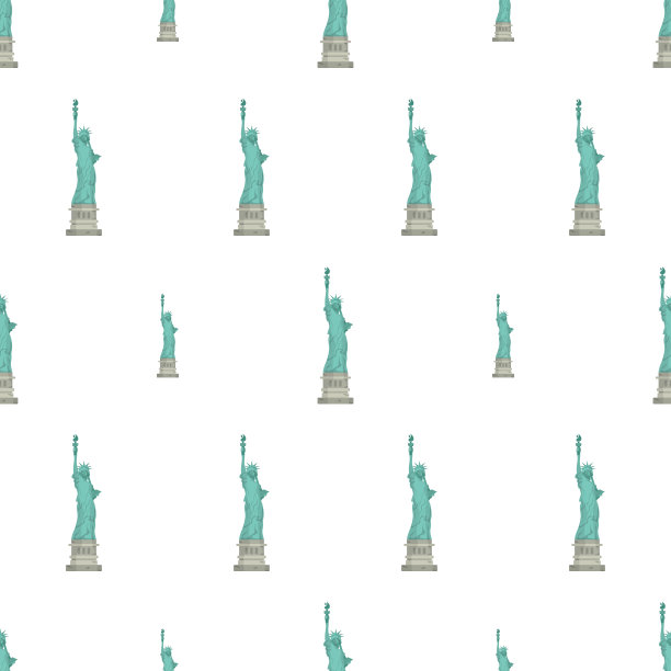 自由女神像无缝图案。没完没了的背景。适用于明信片、印刷品、包装纸和背景。向量。图片下载