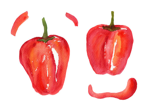 一套素描水彩红辣椒图片下载