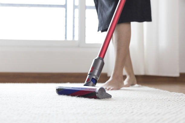 女人正在用吸尘器清洁地毯图片下载