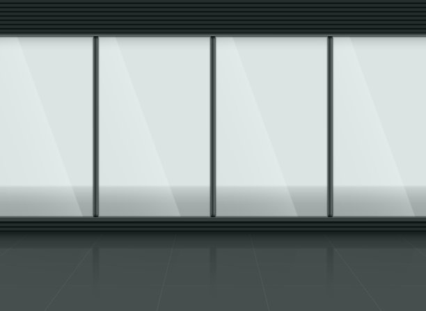 店前有精品店的大橱窗。橱窗商店窗口逼真的矢量插图图片下载