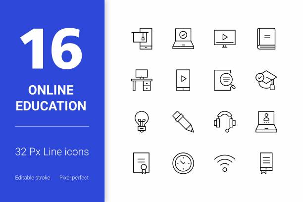在线教育可编辑的笔画线图标图片下载
