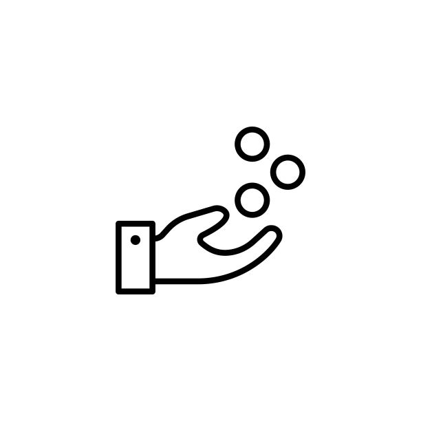 转账的钱，捐款线图标为黑色。硬币落入手中。现金重新标识。捐赠或保存的概念。平面孤立符号:徽标，应用程序，徽章，设计，网页，ui，用户体验。向量EPS 10图片下载