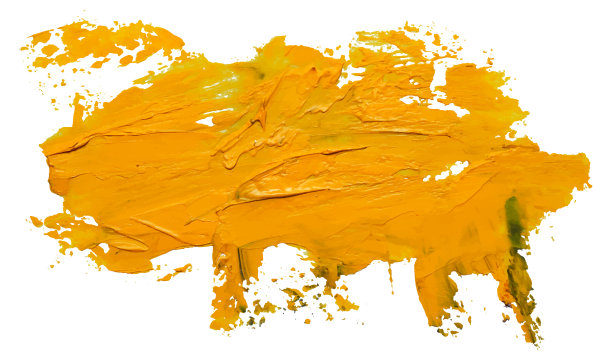 向量黄色油画笔手绘笔触。抽象清漆飞溅痕迹形状。光滑的油彩在白色背景上涂抹长线。EPS10插图。图片下载