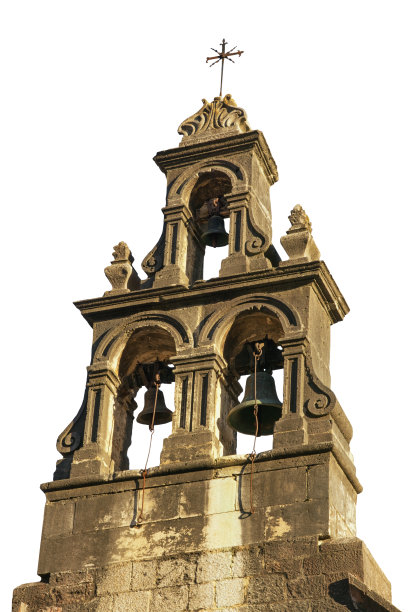 宗教建筑。圣路加教堂的钟楼，孤立在白色上。黑山，科托老城图片下载