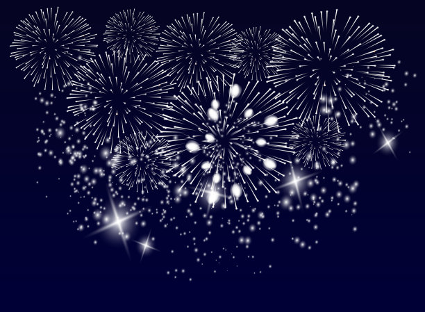 矢量鲜艳的烟花在夜空的背景。图片下载