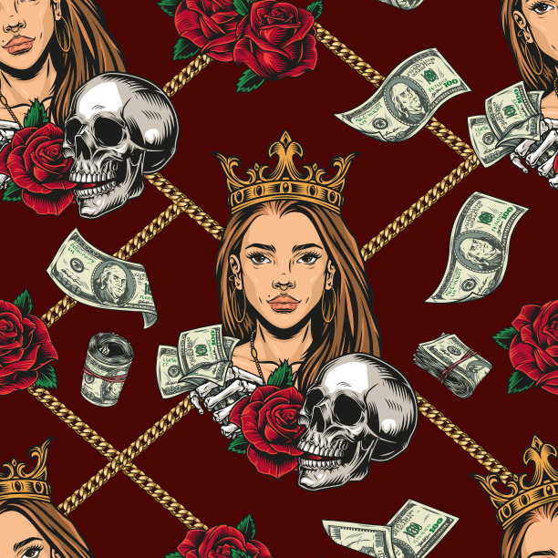 钱彩复古无缝图案图片下载