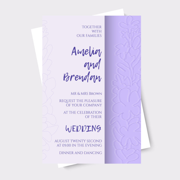 矢量插图的婚礼邀请模板与紫罗兰薰衣草。色彩柔和的明信片图片下载