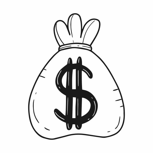 带有美元符号的钱袋。矢量涂鸦插图孤立在白色背景。图片下载