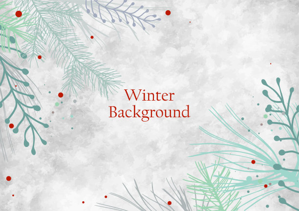 圣诞节冬季的背景向量，松枝和抽象的浆果在寒冷的冬天蓝色绿色和灰色大理石白色复古纹理，抽象的最小轮廓的松针和植物叶子图片下载