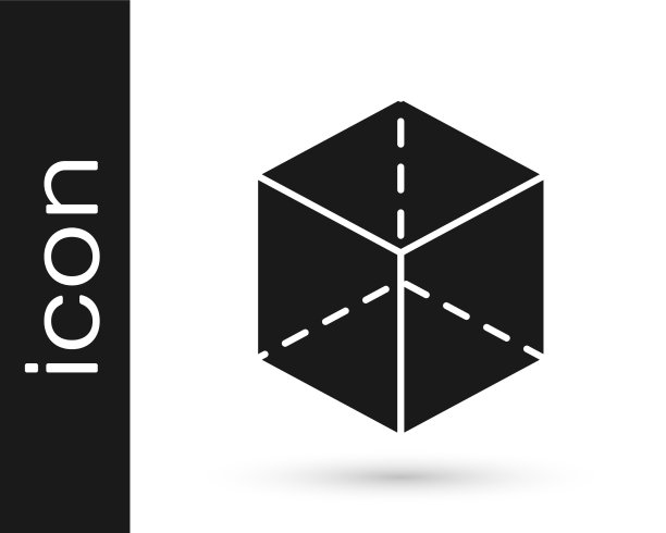 黑色几何图形立方体图标孤立在白色图片下载