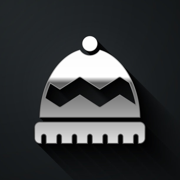 银色冬季帽子图标孤立在黑色图片下载
