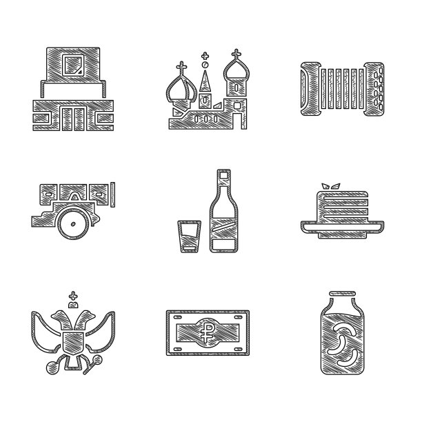 装有伏特加的玻璃瓶和俄罗斯卢布图片下载