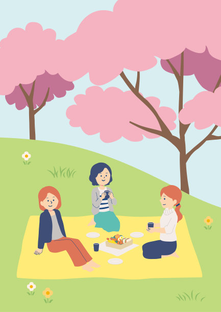 人们看樱花的插图图片下载