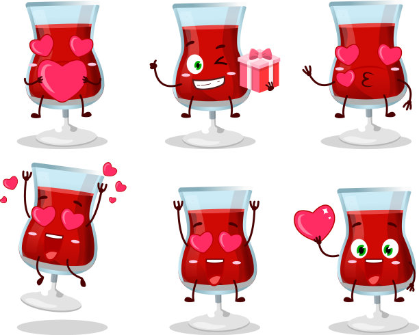 红酒卡通人物，带有爱的可爱表情图片下载