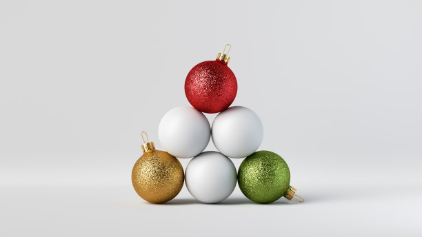 3 d渲染。一堆五颜六色的玻璃球孤立在白色的背景。各种比喻。现代简约圣诞壁纸图片下载