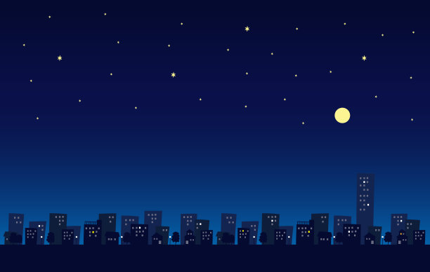 一个城市在满月时的午夜景象图片下载