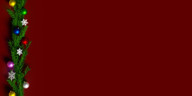 左框边五颜六色的圣诞装饰品在红色的表面图片下载