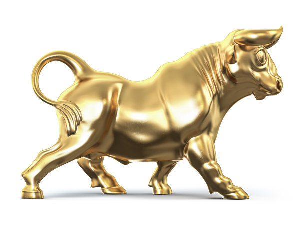 白色背景上的金色公牛图片下载