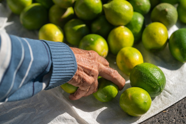 老年男子手拿柠檬水果的照片图片下载