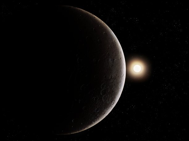 月亮在阴影中，太阳升起在地球表面。图片下载