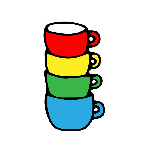 彩色手绘轮廓矢量插图的一叠杯热茶或咖啡孤立在白色的背景图片下载