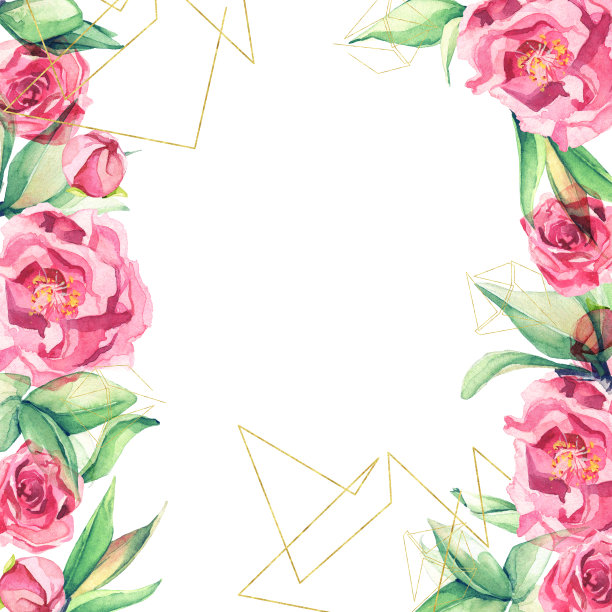 水彩画出粉红色的樱花。花的框架。图片下载