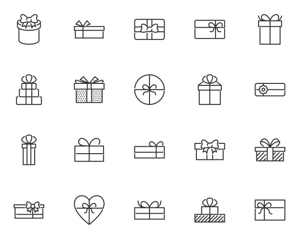套礼品盒线图标，礼物，生日，新年，情人节，圣诞节，派对，庆祝图片下载