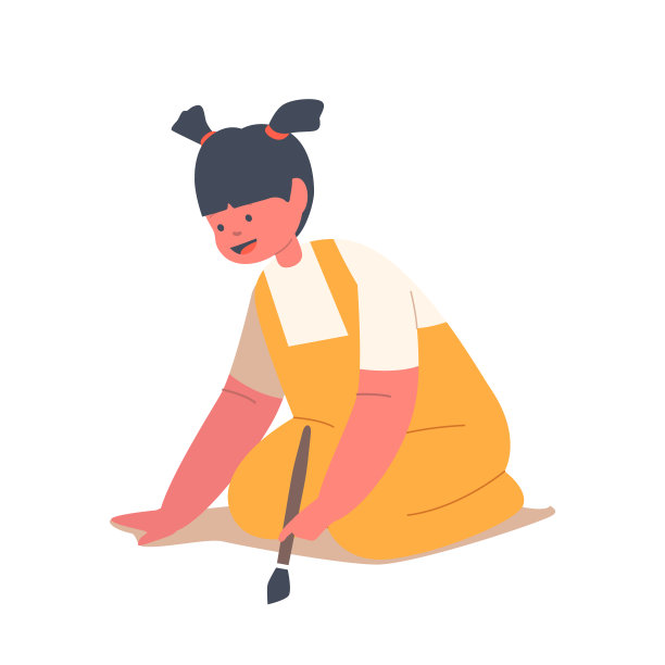 蹒跚学步的小女孩坐在膝盖上画画。儿童绘画，儿童人物手持画笔在纸上画画图片下载