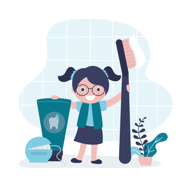 小女孩拿着牙刷和牙膏。保持口腔卫生的各种工具图片下载