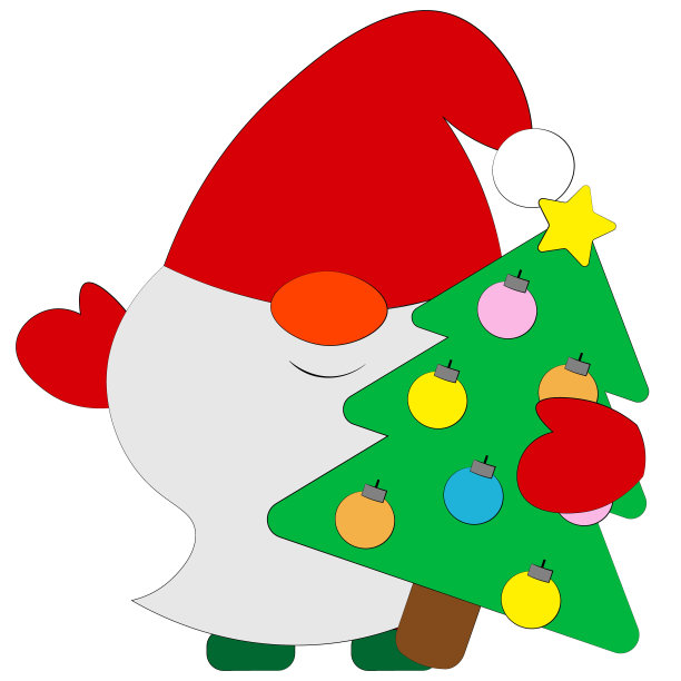 有圣诞树的圣诞小矮人。彩色插图图片下载