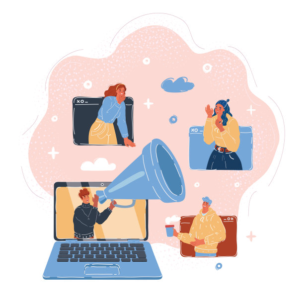 矢量插图的人连接全球通信技术。男人和女人在网上聊天。图片下载