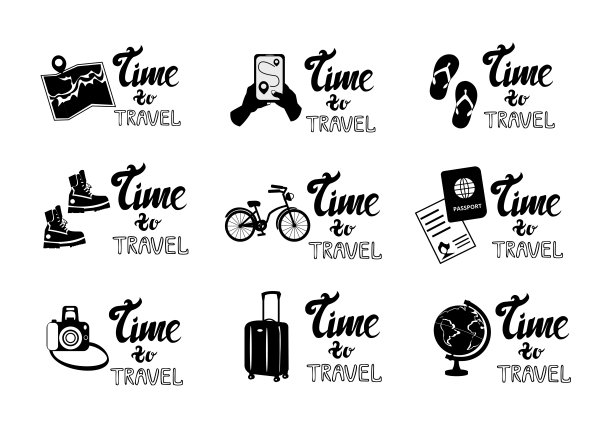 旅游度假项目和字母短语时间旅行隔离在白色背景简单的图标插图图片下载