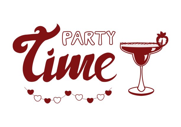 酒精鸡尾酒，玛格丽塔和字母短语派对时间隔离在白色背景简单的矢量插图图片下载